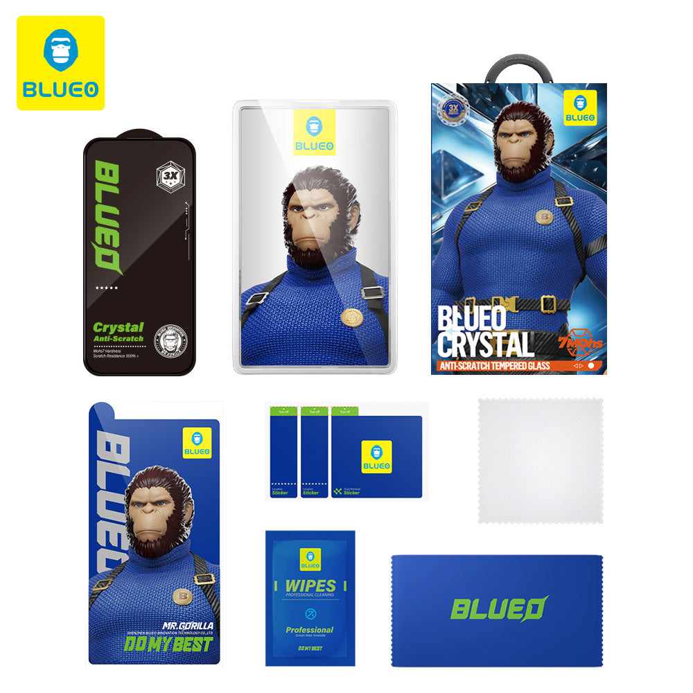 Folie de protectie Ecran Blueo Crystal Anti-Scratch pentru Apple iPhone 16 Plus / 15 Plus, Sticla Securizata, Full Glue, Neagra