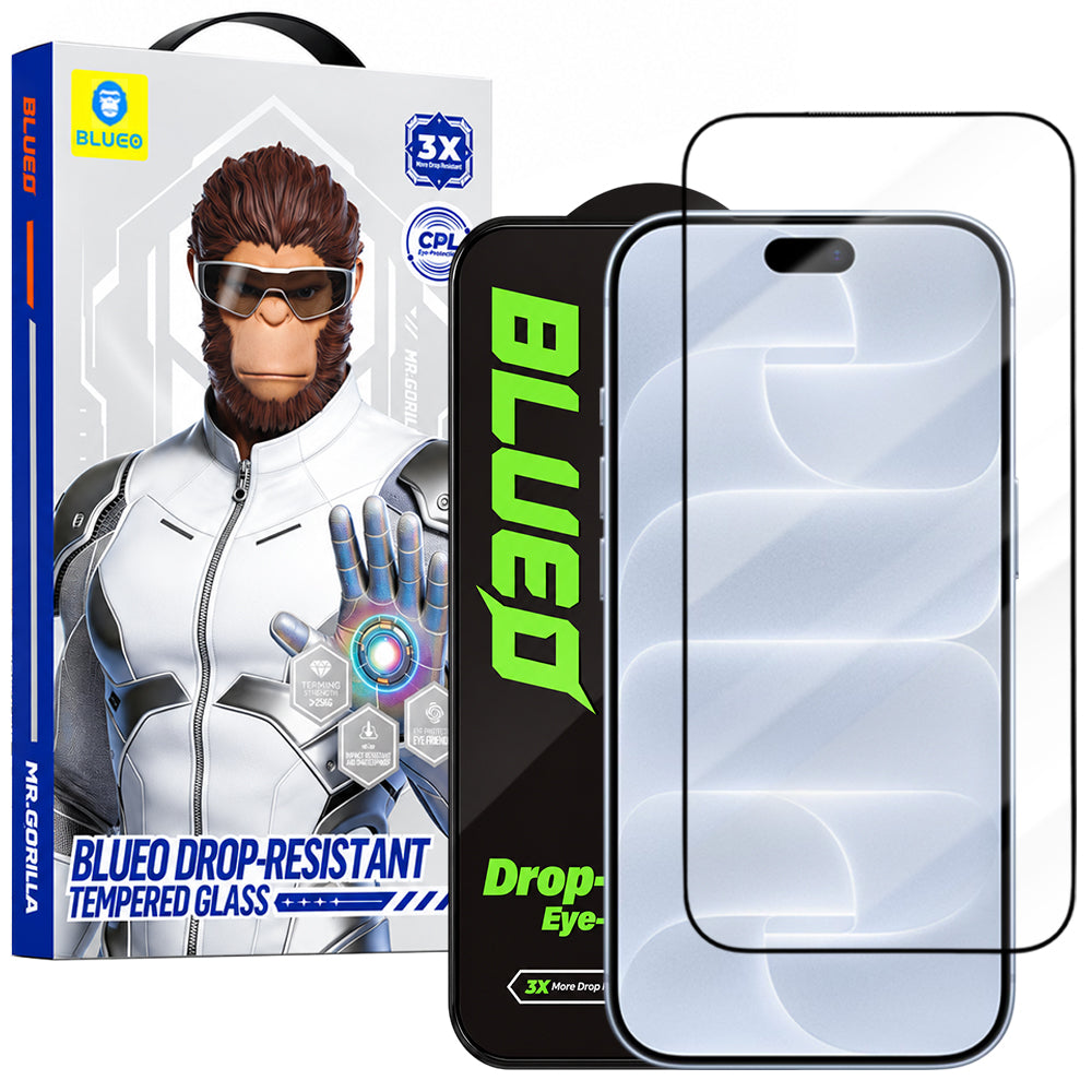 Folie de protectie Ecran Blueo Drop Resistant pentru Apple iPhone 18 Pro / 17 Pro / 17 / 16 Pro, Sticla Securizata, Full Glue, Neagra