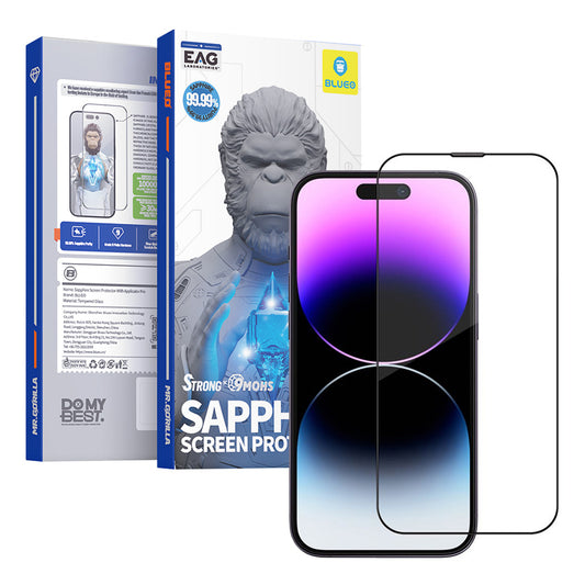 Folie de protectie Ecran Blueo Sapphire Applicator Pro pentru Apple iPhone 15 Pro Max, Sticla Securizata, Full Glue, Neagra