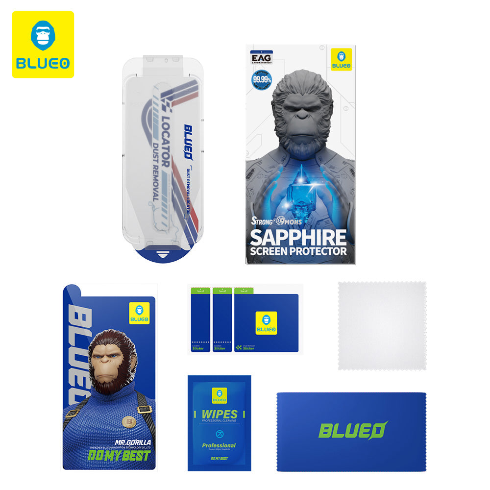 Folie de protectie Ecran Blueo Sapphire Applicator Pro pentru Apple iPhone 16 Pro, Sticla Securizata, Full Glue, Neagra