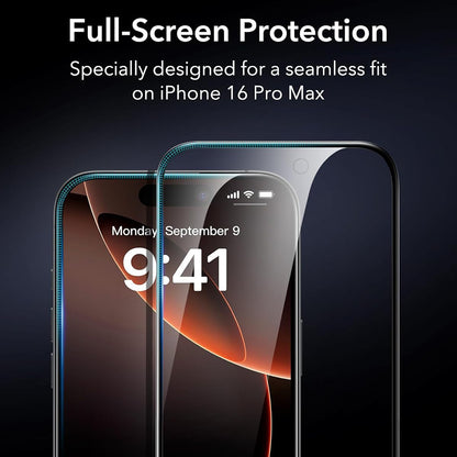 Folie de protectie Ecran ESR pentru Apple iPhone 17 / 16 Pro, Sticla Securizata, Full Glue, Set 3 bucati, Neagra