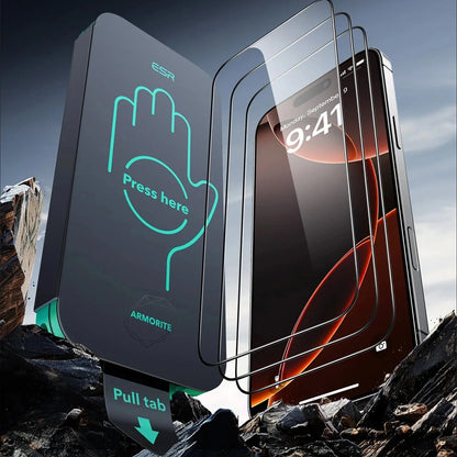 Folie de protectie Ecran ESR Armorite UltraFit pentru Apple iPhone 17 / 16 Pro, Sticla Securizata, Full Glue, Set 3 bucati, Neagra