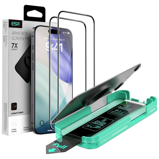 Folie de protectie Ecran ESR Armorite UltraFit pentru Apple iPhone 17 Pro, Sticla Securizata, Full Glue, Set 2 bucati, Neagra