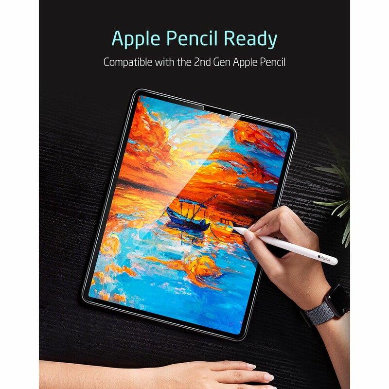 Folie de protectie Ecran ESR pentru Apple iPad Pro 12.9 (2022) / Pro 12.9 (2021) / Pro 12.9 (2020), Sticla Securizata, Full Glue, Set 2 bucati