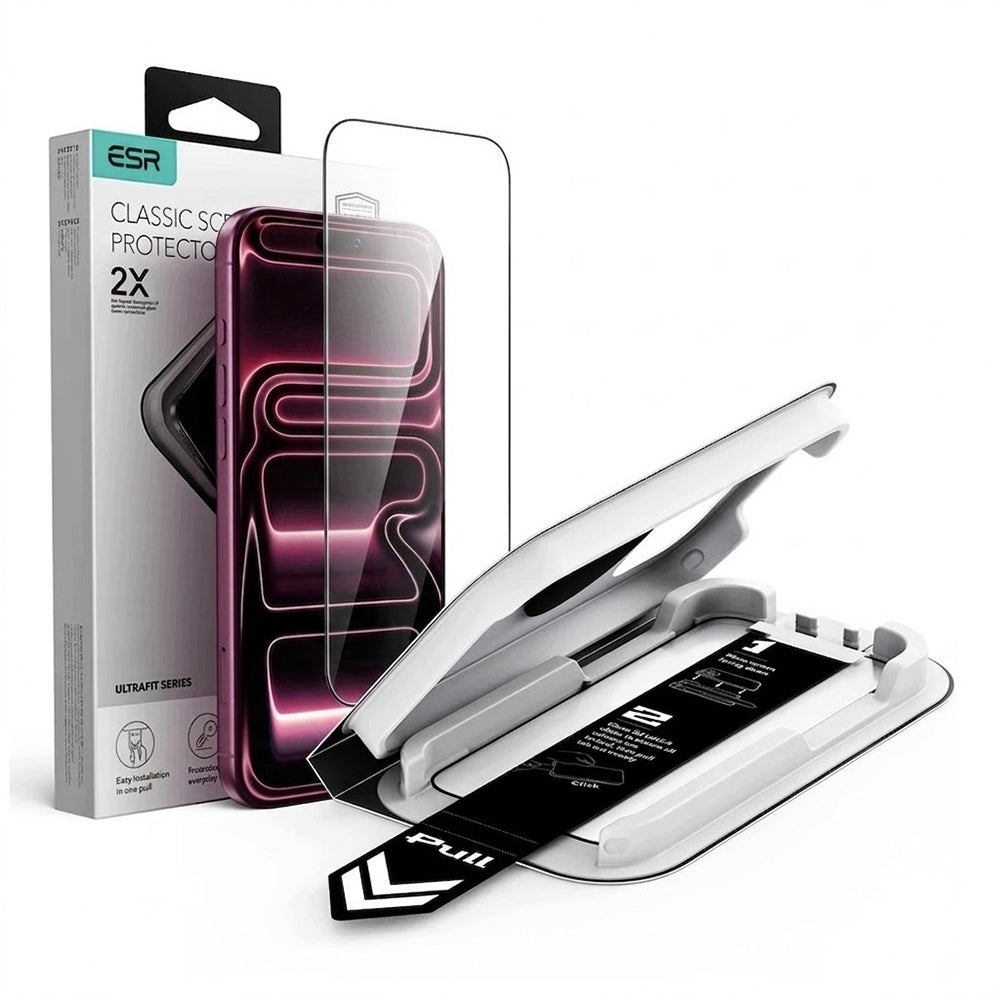 Folie de protectie Ecran ESR UltraFit Classic pentru Apple iPhone 18 Pro / 17 Pro, Sticla Securizata, Full Glue, Neagra