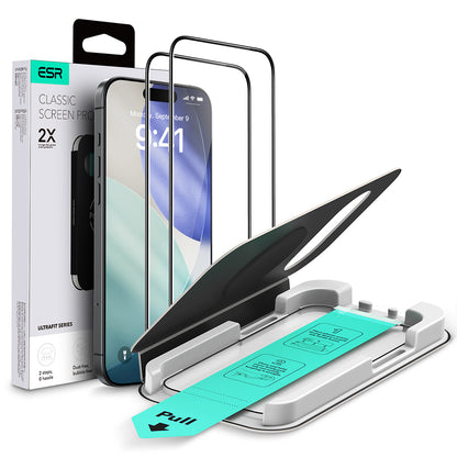 Folie de protectie Ecran ESR UltraFit Classic pentru Apple iPhone 18 Pro / 17 Pro, Sticla Securizata, Full Glue, Set 2 bucati, Neagra
