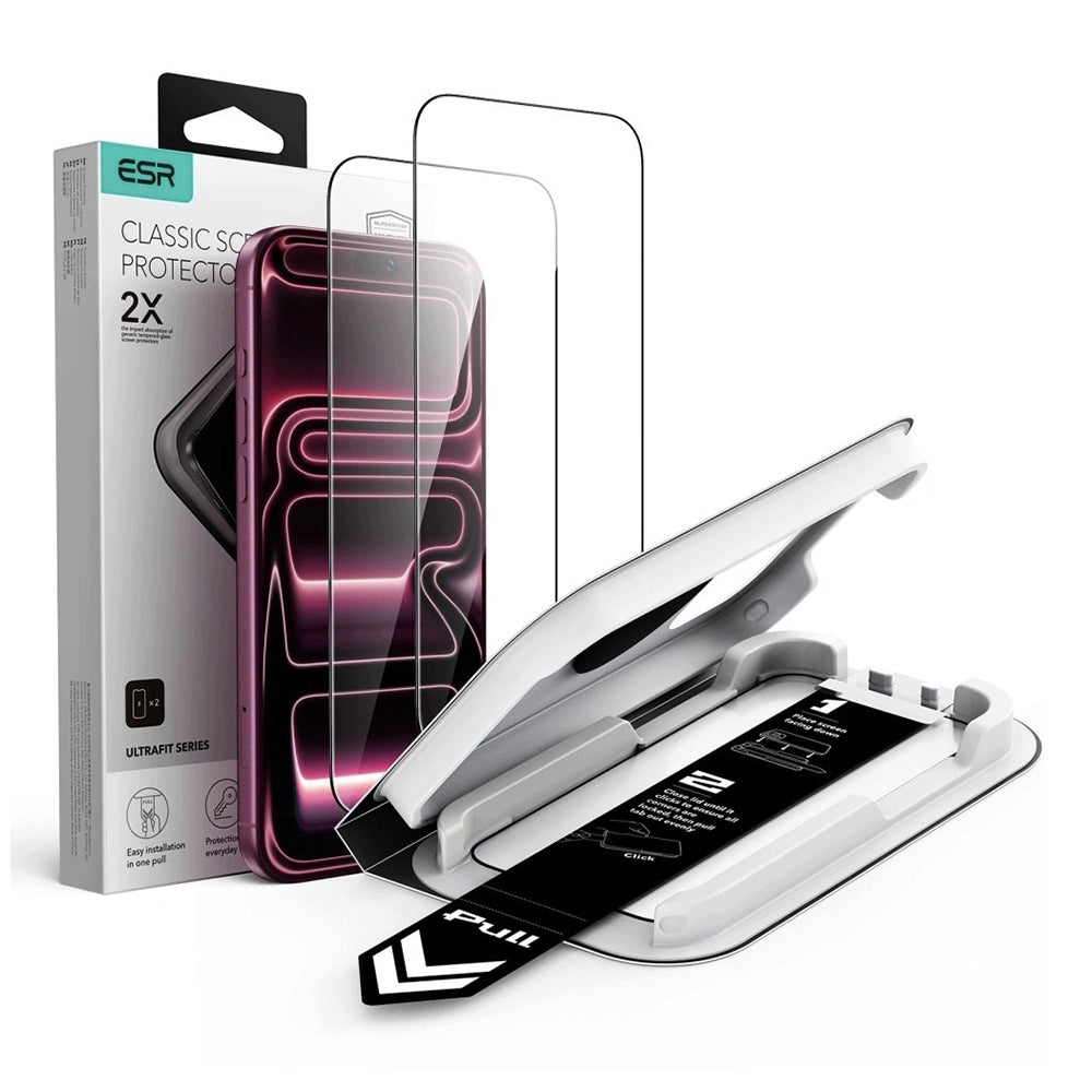 Folie de protectie Ecran ESR UltraFit Classic pentru Apple iPhone 18 Pro Max / 17 Pro Max, Sticla Securizata, Full Glue, Set 2 bucati, Neagra