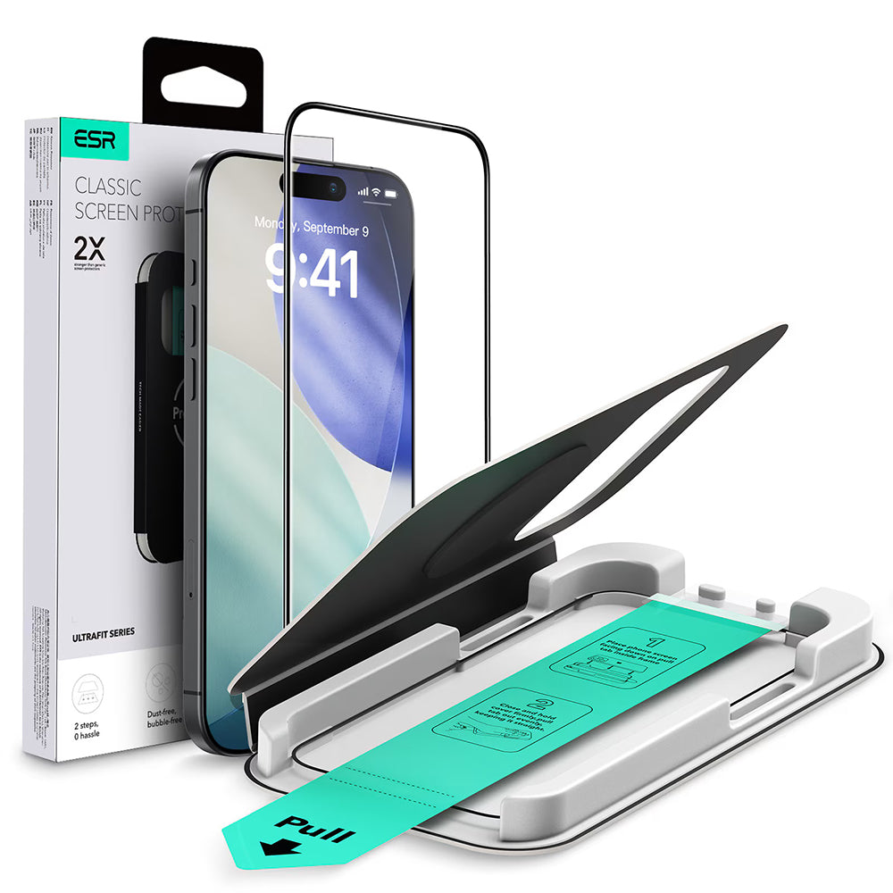 Folie de protectie Ecran ESR UltraFit pentru Apple iPhone 17 / 16 Pro, Sticla Securizata, Full Glue, Neagra