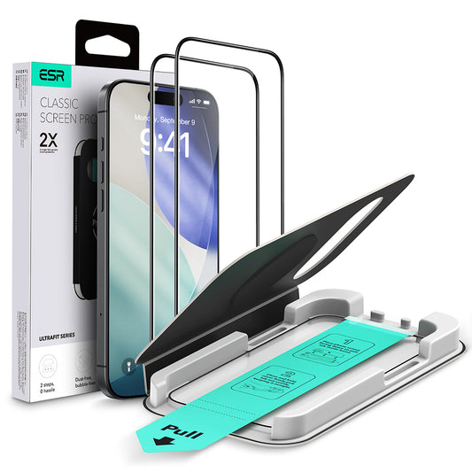 Folie de protectie Ecran ESR UltraFit pentru Apple iPhone 17 Air, Sticla Securizata, Full Glue, Set 2 bucati, Neagra