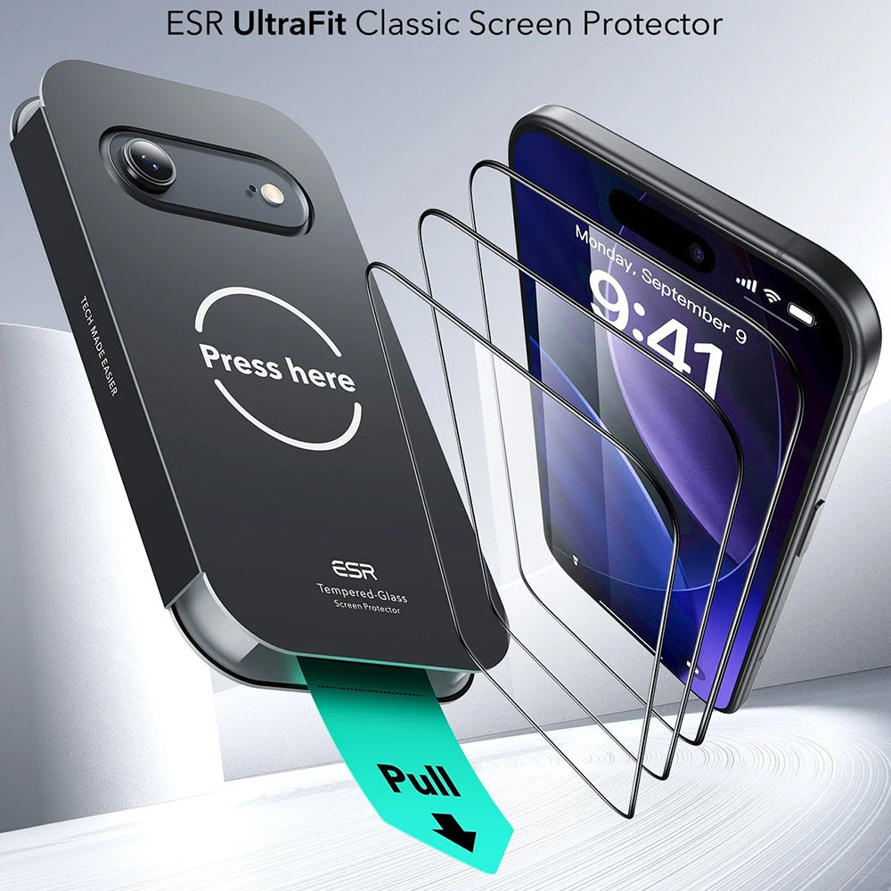 Folie de protectie Ecran ESR UltraFit pentru Apple iPhone 17 Air, Sticla Securizata, Full Glue, Set 3 bucati
