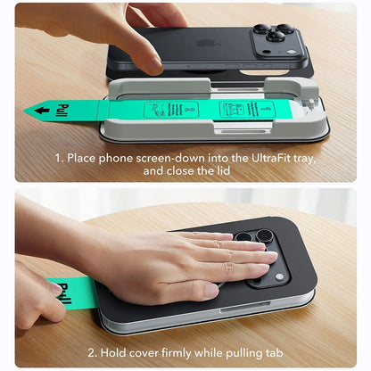 Folie de protectie Ecran ESR UltraFit pentru Apple iPhone 17 Pro Max, Sticla Securizata, Full Glue, Set 3 bucati