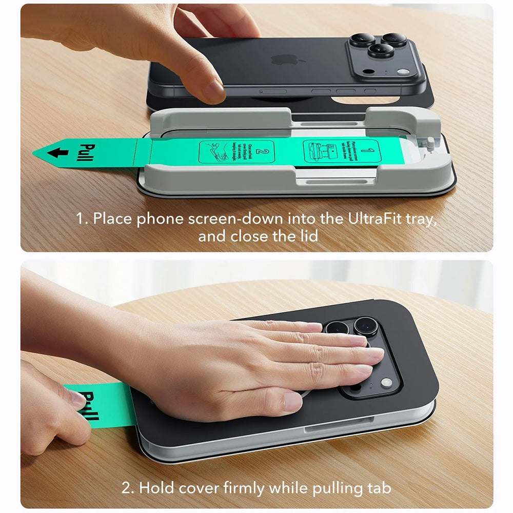 Folie de protectie Ecran ESR UltraFit pentru Apple iPhone 17 Pro, Sticla Securizata, Full Glue, Set 3 bucati