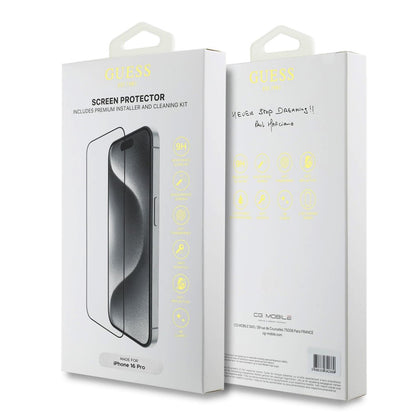 Folie de protectie Ecran Guess Classic Outline pentru Apple iPhone 16 Pro Max, Sticla Securizata, Full Glue, 2.5D, Neagra GUTGP16XBOKGCIT