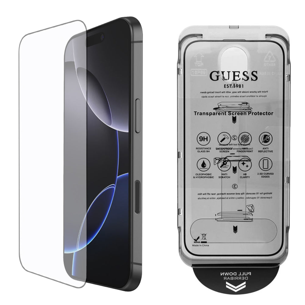 Folie de protectie Ecran Guess Classic Outline pentru Apple iPhone 16 Pro, Sticla Securizata, Full Glue, 2.5D, Neagra GUTGP16LBOKGCIT