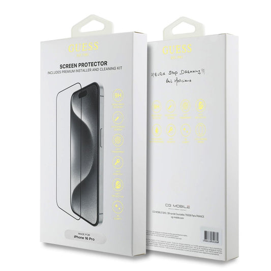 Folie de protectie Ecran Guess Classic Outline pentru Apple iPhone 16 Pro, Sticla Securizata, Full Glue, 2.5D, Neagra GUTGP16LBOKGCIT