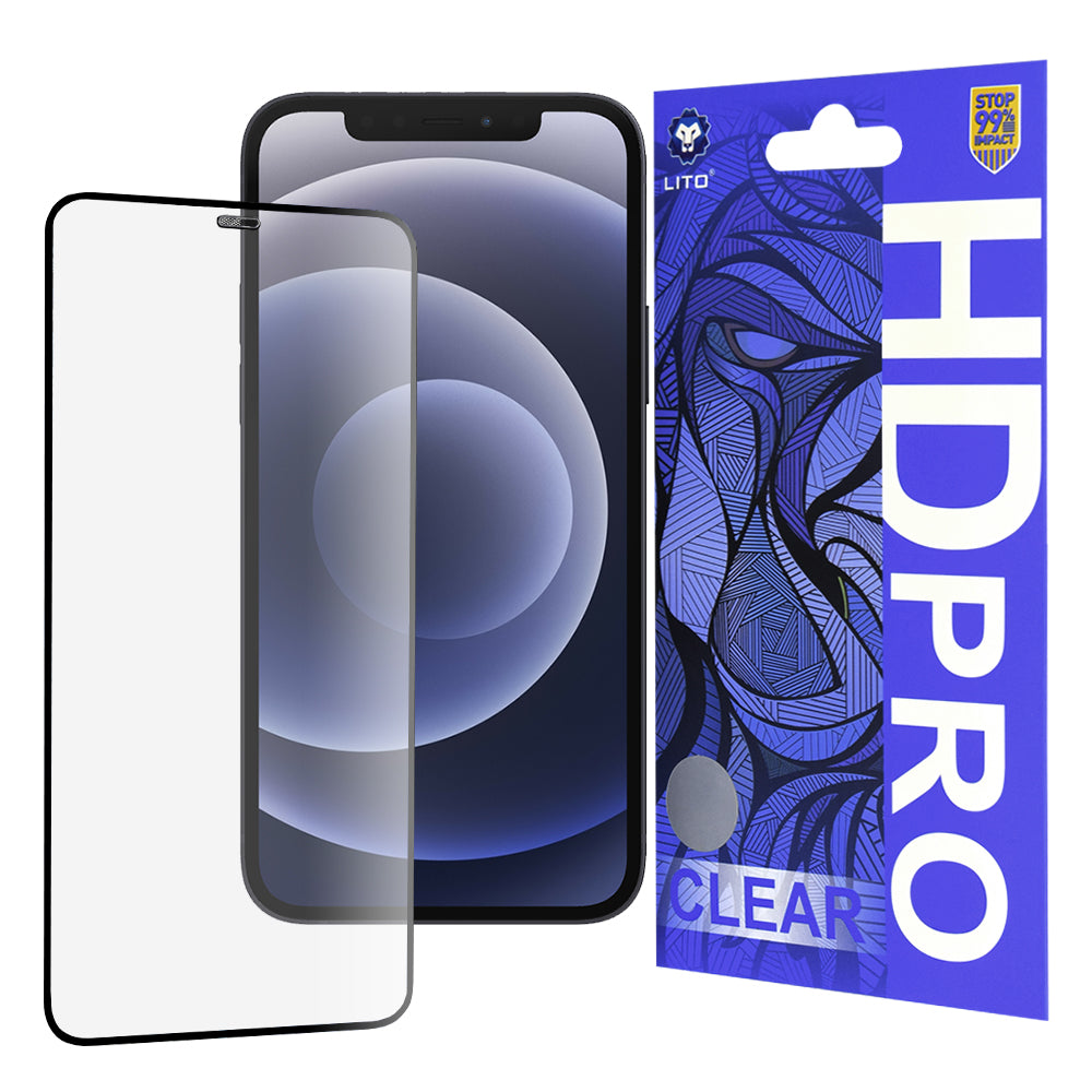 Folie de protectie Ecran Lito HD Pro Clear pentru Apple iPhone 12 / 12 Pro, Sticla Securizata, Full Glue, Neagra