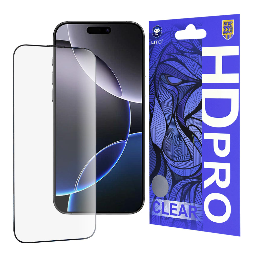 Folie de protectie Ecran Lito HD Pro Clear pentru Apple iPhone 16 Pro Max, Sticla Securizata, Full Glue, Neagra