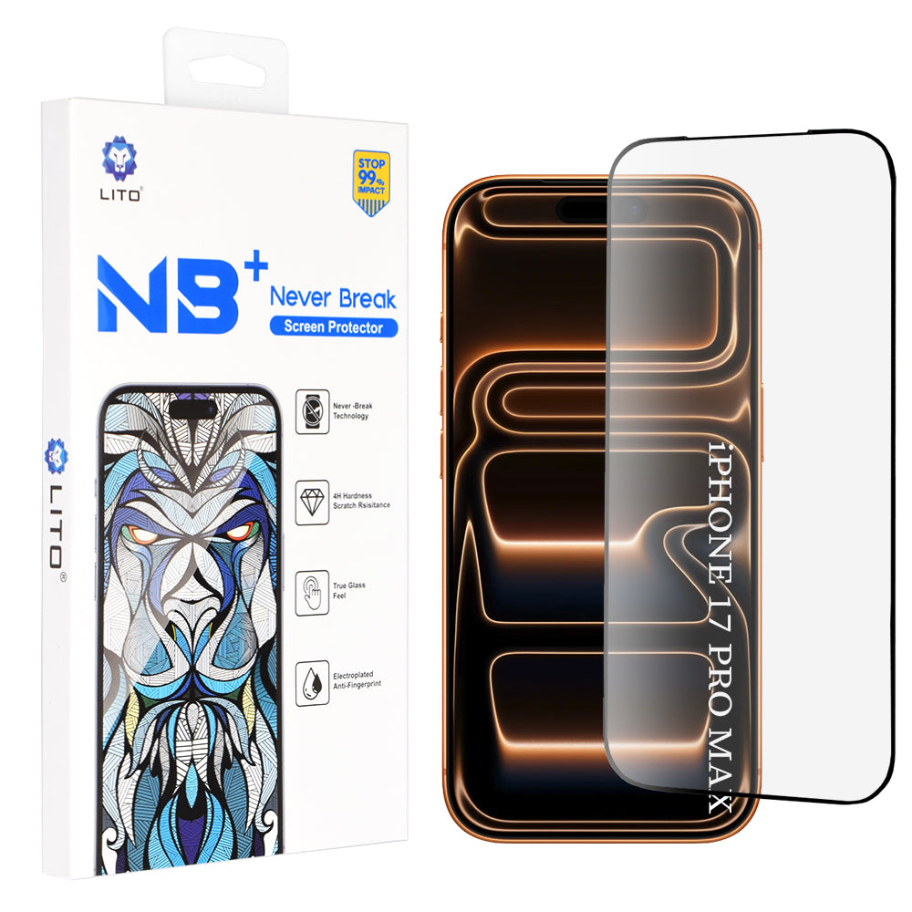 Folie de protectie Ecran Lito NB pentru Apple iPhone 17 Pro Max, Sticla Securizata, Full Glue, Neagra