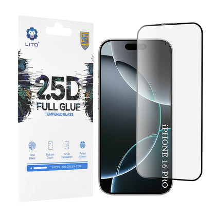 Folie de protectie Ecran Lito pentru Apple iPhone 17 / 16 Pro, Sticla Securizata, Full Glue, 2.5D, Neagra