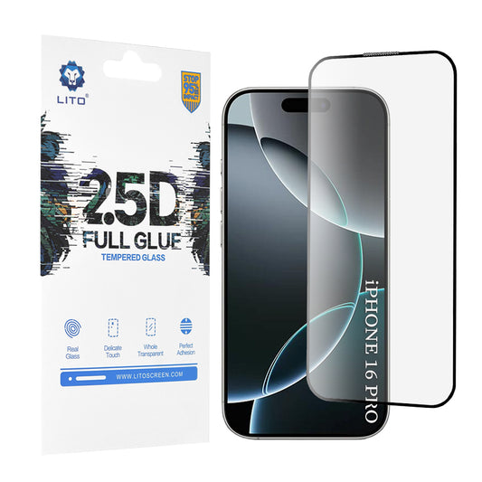 Folie de protectie Ecran Lito pentru Apple iPhone 17 / 16 Pro, Sticla Securizata, Full Glue, 2.5D, Neagra