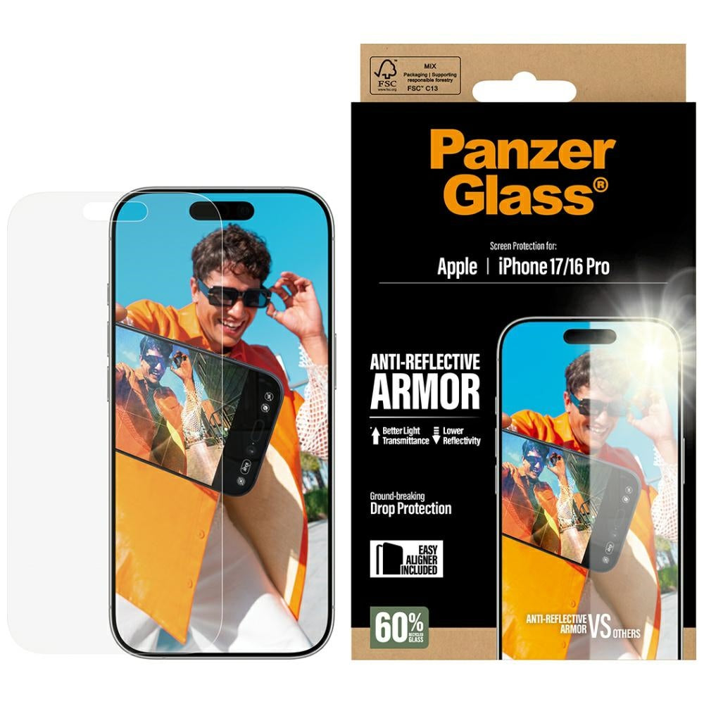 Folie de protectie Ecran Matte PanzerGlass Armor EasyAligner pentru Apple iPhone 17 / 16 Pro, Sticla Securizata, Full Glue