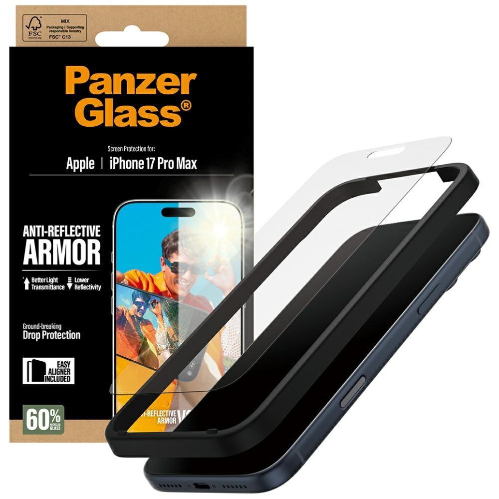 Folie de protectie Ecran Matte PanzerGlass Armor EasyAligner pentru Apple iPhone 17 Pro Max, Sticla Securizata, Full Glue