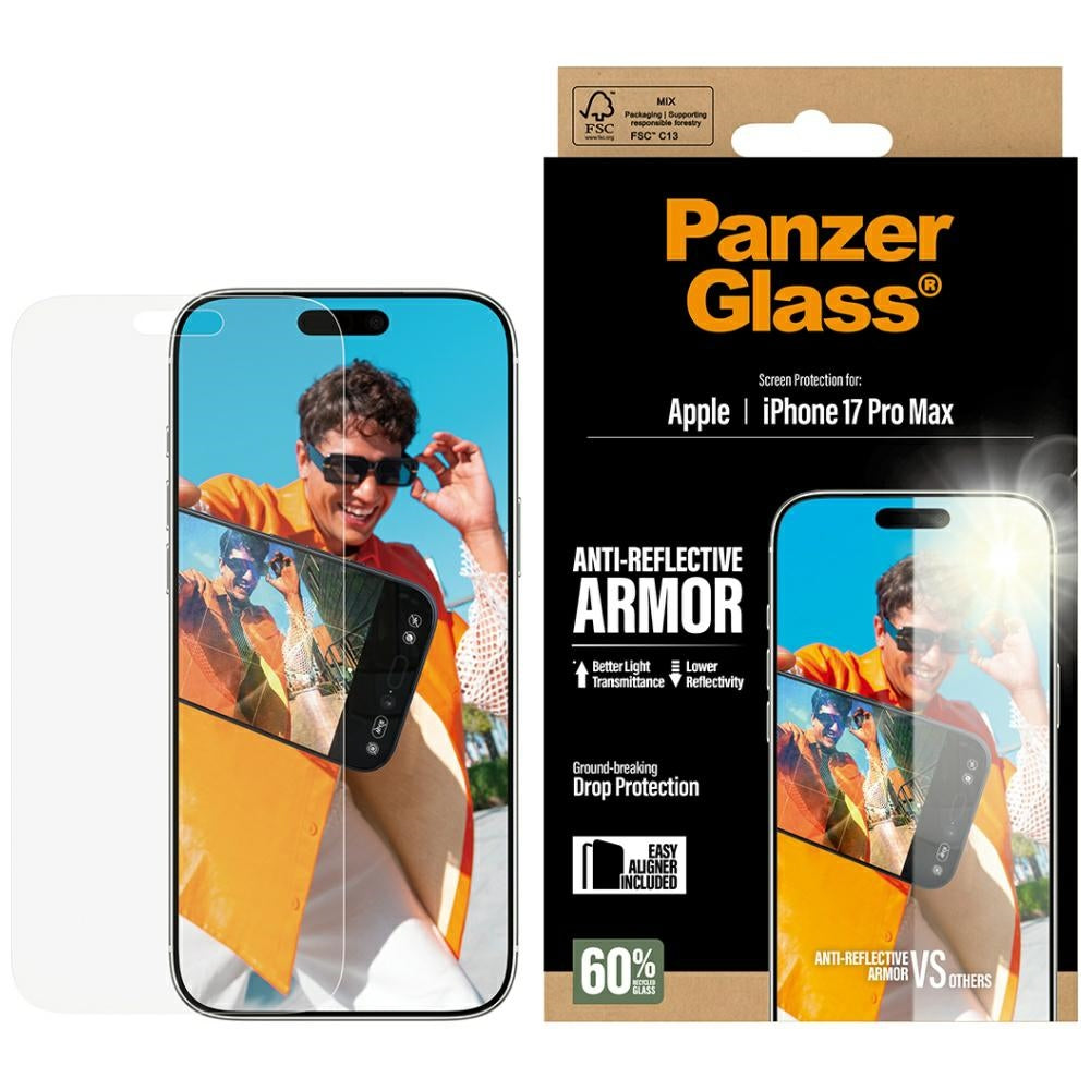 Folie de protectie Ecran Matte PanzerGlass Armor EasyAligner pentru Apple iPhone 17 Pro Max, Sticla Securizata, Full Glue