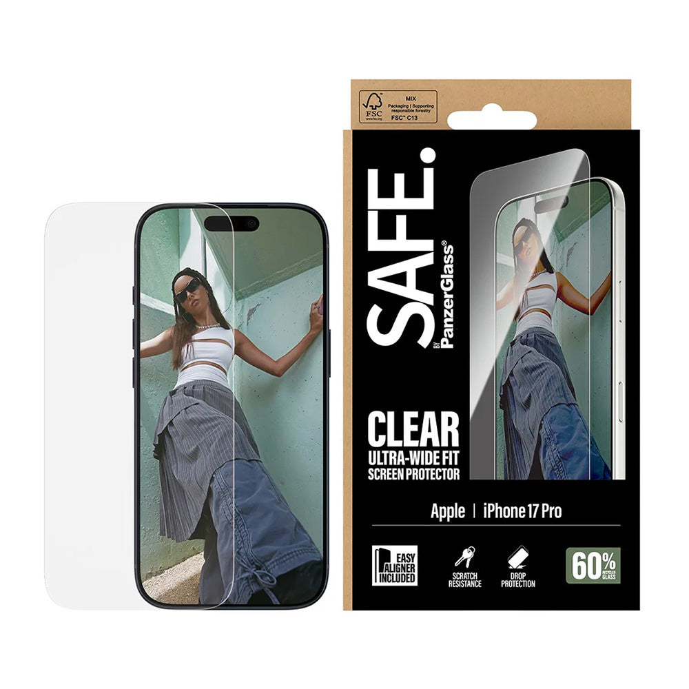 Folie de protectie Ecran PanzerGlass Safe. Ultra-Wide Fit EasyAligner pentru Apple iPhone 17 Pro, Sticla Securizata, Full Glue