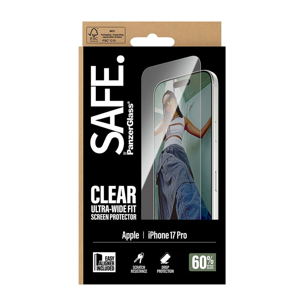 Folie de protectie Ecran PanzerGlass Safe. Ultra-Wide Fit EasyAligner pentru Apple iPhone 17 Pro, Sticla Securizata, Full Glue