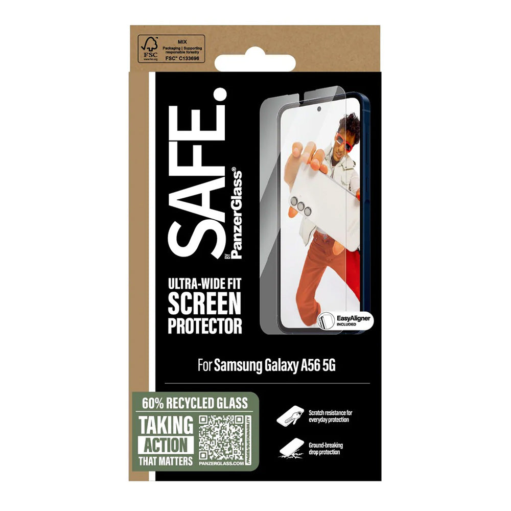 Folie de protectie Ecran PanzerGlass Safe. Ultra-Wide Fit EasyAligner pentru Samsung Galaxy A56 A566, Sticla Securizata, Full Glue