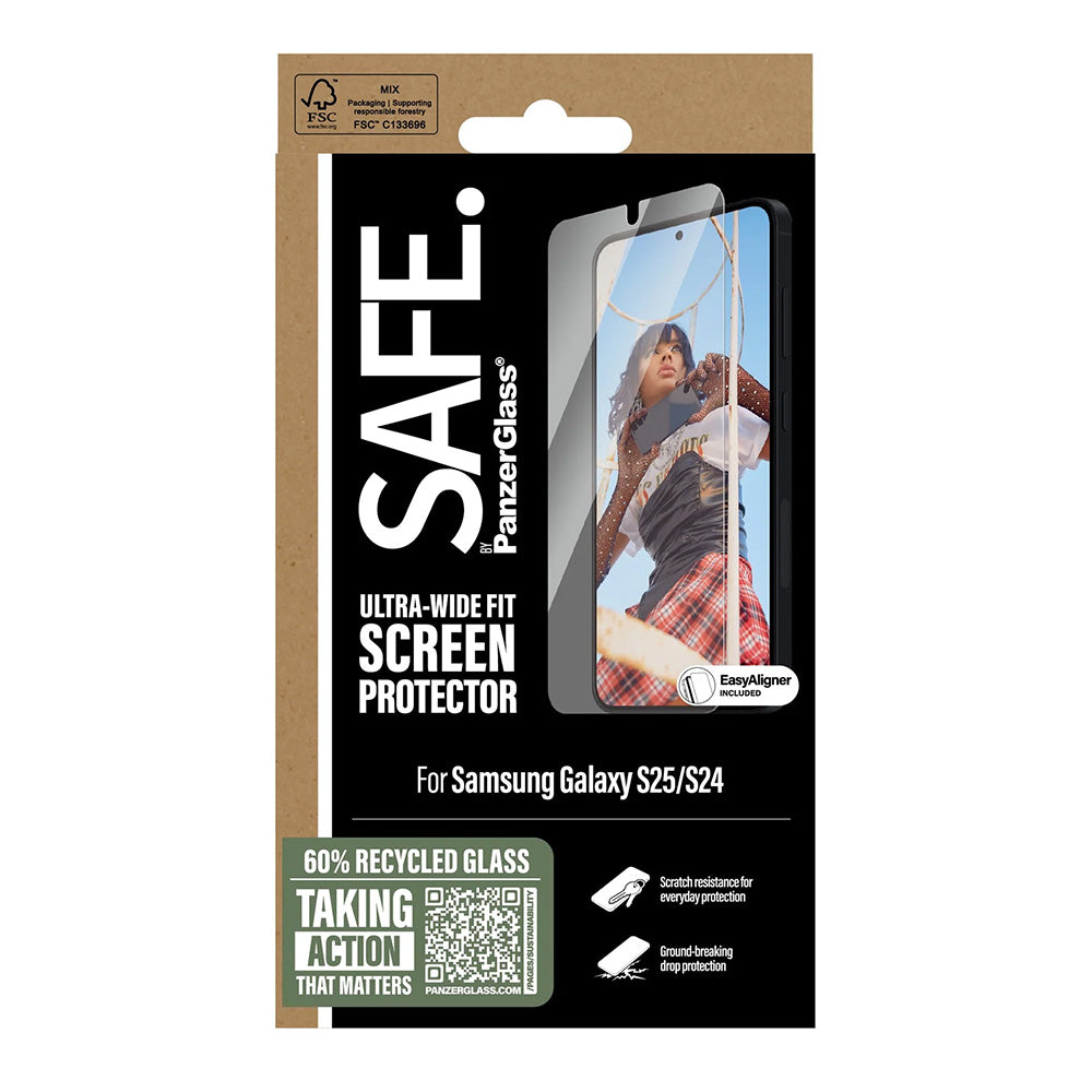Folie de protectie Ecran PanzerGlass Safe. Ultra-Wide Fit EasyAligner pentru Samsung Galaxy S25 S931 / S24 S921, Sticla Securizata, Full Glue