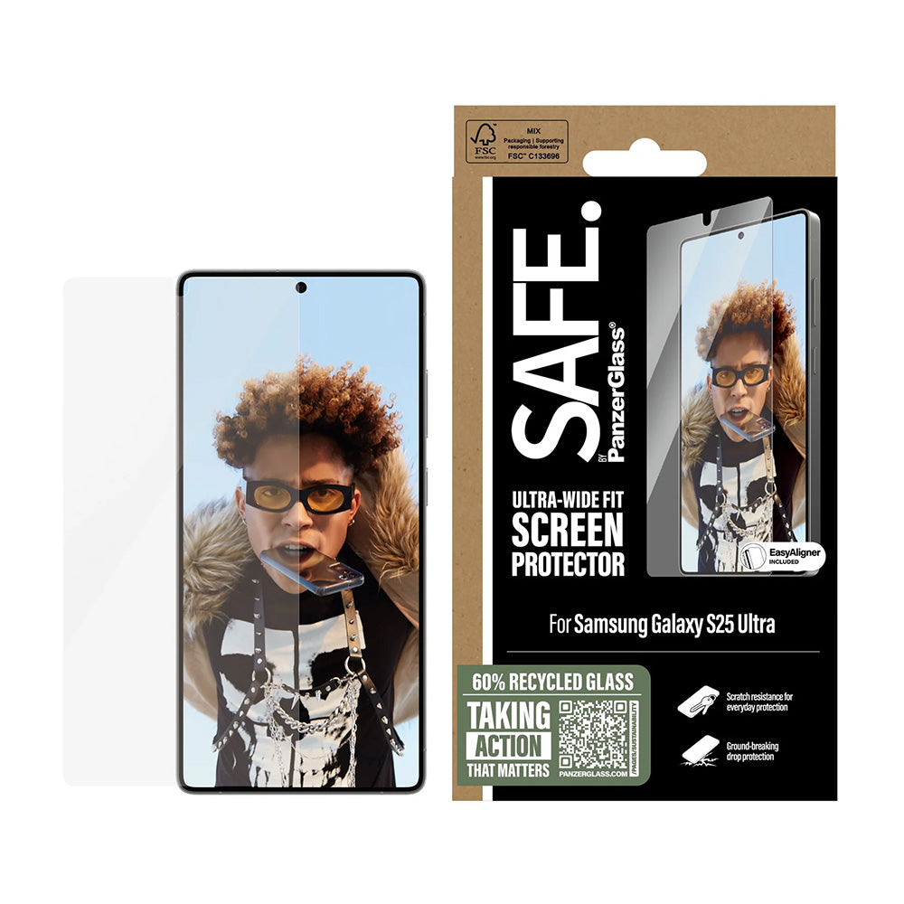Folie de protectie Ecran PanzerGlass Safe. Ultra-Wide Fit EasyAligner pentru Samsung Galaxy S25 Ultra S938, Sticla Securizata, Full Glue