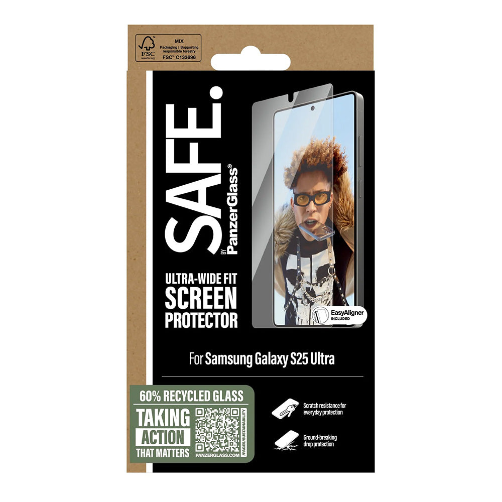 Folie de protectie Ecran PanzerGlass Safe. Ultra-Wide Fit EasyAligner pentru Samsung Galaxy S25 Ultra S938, Sticla Securizata, Full Glue