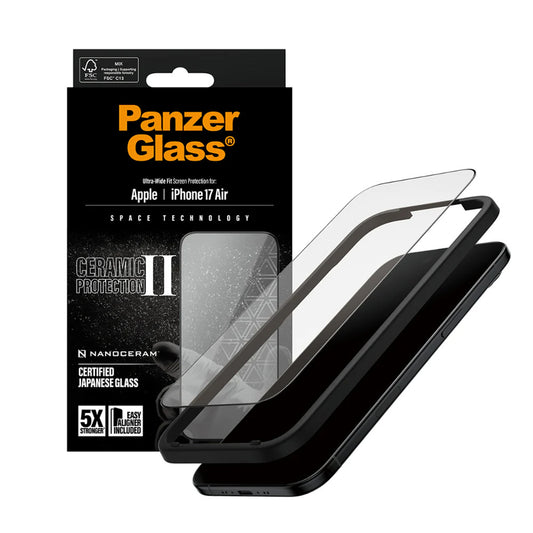 Folie de protectie Ecran PanzerGlass Ultra-Wide Ceramic II EasyAligner pentru Apple iPhone 17 Air, Sticla Securizata, Full Glue, Neagra