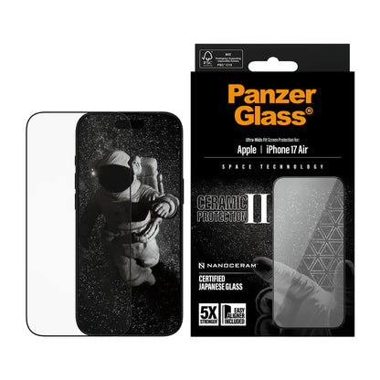 Folie de protectie Ecran PanzerGlass Ultra-Wide Ceramic II EasyAligner pentru Apple iPhone 17 Air, Sticla Securizata, Full Glue, Neagra
