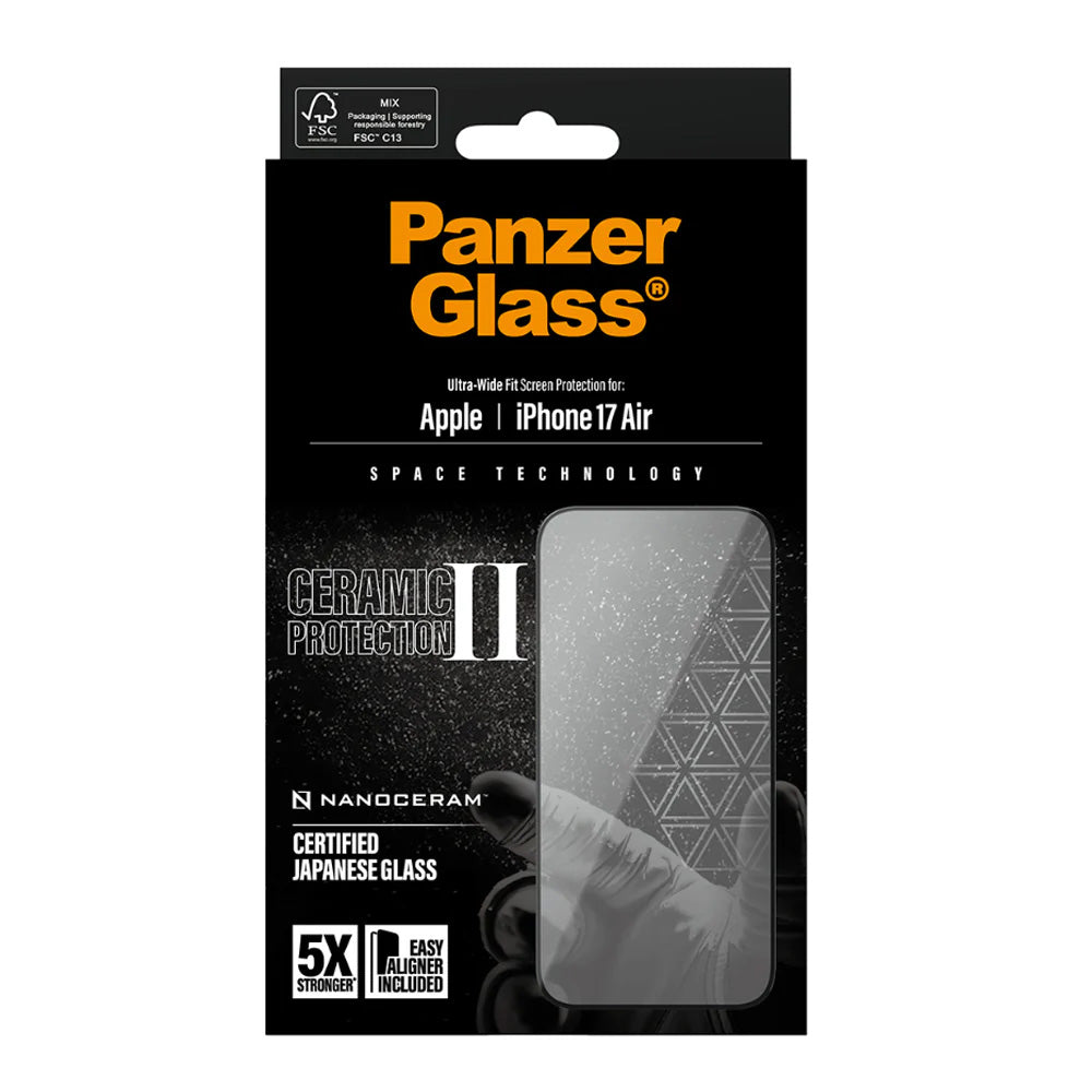 Folie de protectie Ecran PanzerGlass Ultra-Wide Ceramic II EasyAligner pentru Apple iPhone 17 Air, Sticla Securizata, Full Glue, Neagra