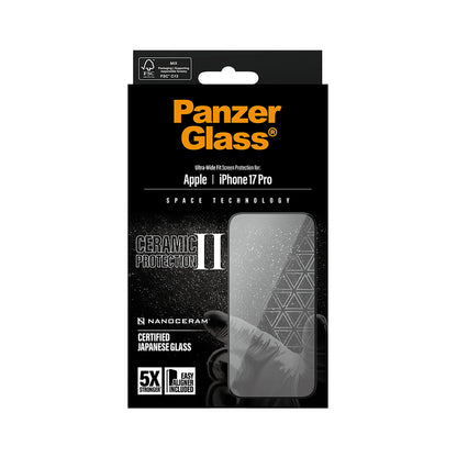 Folie de protectie Ecran PanzerGlass Ultra-Wide Ceramic II EasyAligner pentru Apple iPhone 17 Pro, Sticla Securizata, Full Glue, Neagra