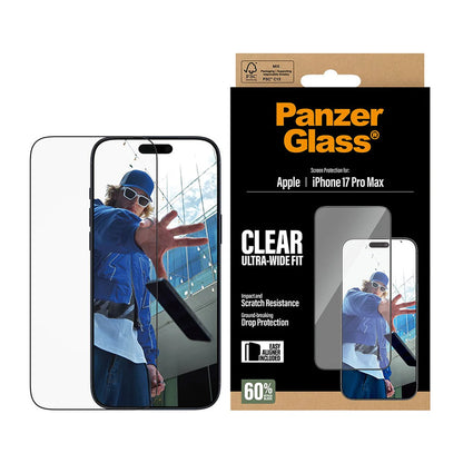 Folie de protectie Ecran PanzerGlass Ultra-Wide Fit EasyAligner pentru Apple iPhone 17 Pro Max, Sticla Securizata, Full Glue, Neagra