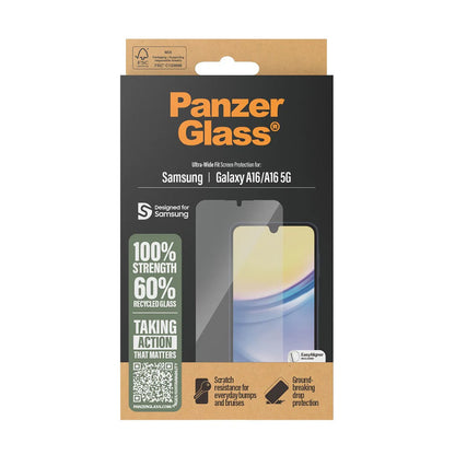 Folie de protectie Ecran PanzerGlass Ultra-Wide Fit EasyAligner pentru Samsung Galaxy A16 5G A166 / A16 4G A165, Sticla Securizata, Full Glue
