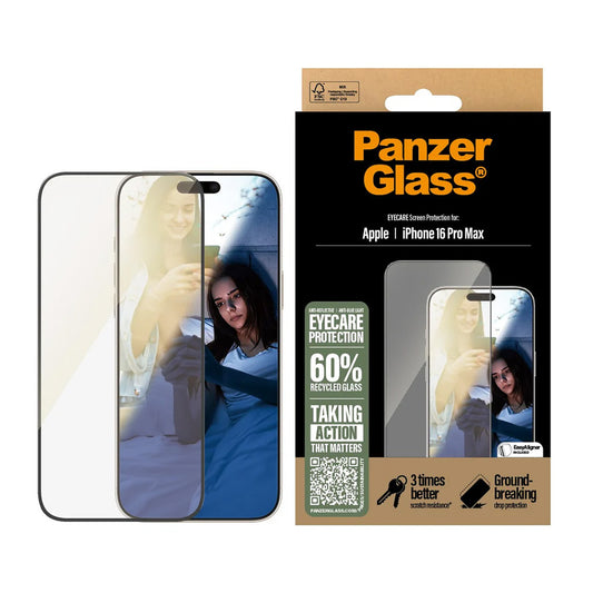 Folie de protectie Ecran PanzerGlass Ultra-Wide Fit EyeCare pentru Apple iPhone 16 Pro Max, Sticla Securizata, Full Glue, Neagra