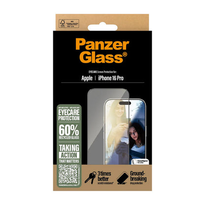 Folie de protectie Ecran PanzerGlass Ultra-Wide Fit EyeCare pentru Apple iPhone 16 Pro, Sticla Securizata, Full Glue, Neagra