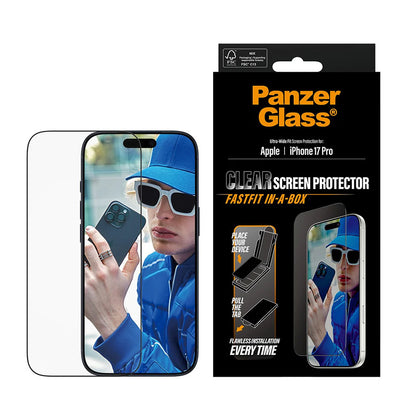 Folie de protectie Ecran PanzerGlass Ultra-Wide Fit Fastfit pentru Apple iPhone 17 Pro, Sticla Securizata, Full Glue, Neagra