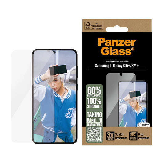 Folie de protectie Ecran PanzerGlass Ultra-Wide Fit pentru Samsung Galaxy S25+ S936 / S24+ S926, Sticla Securizata, Full Glue