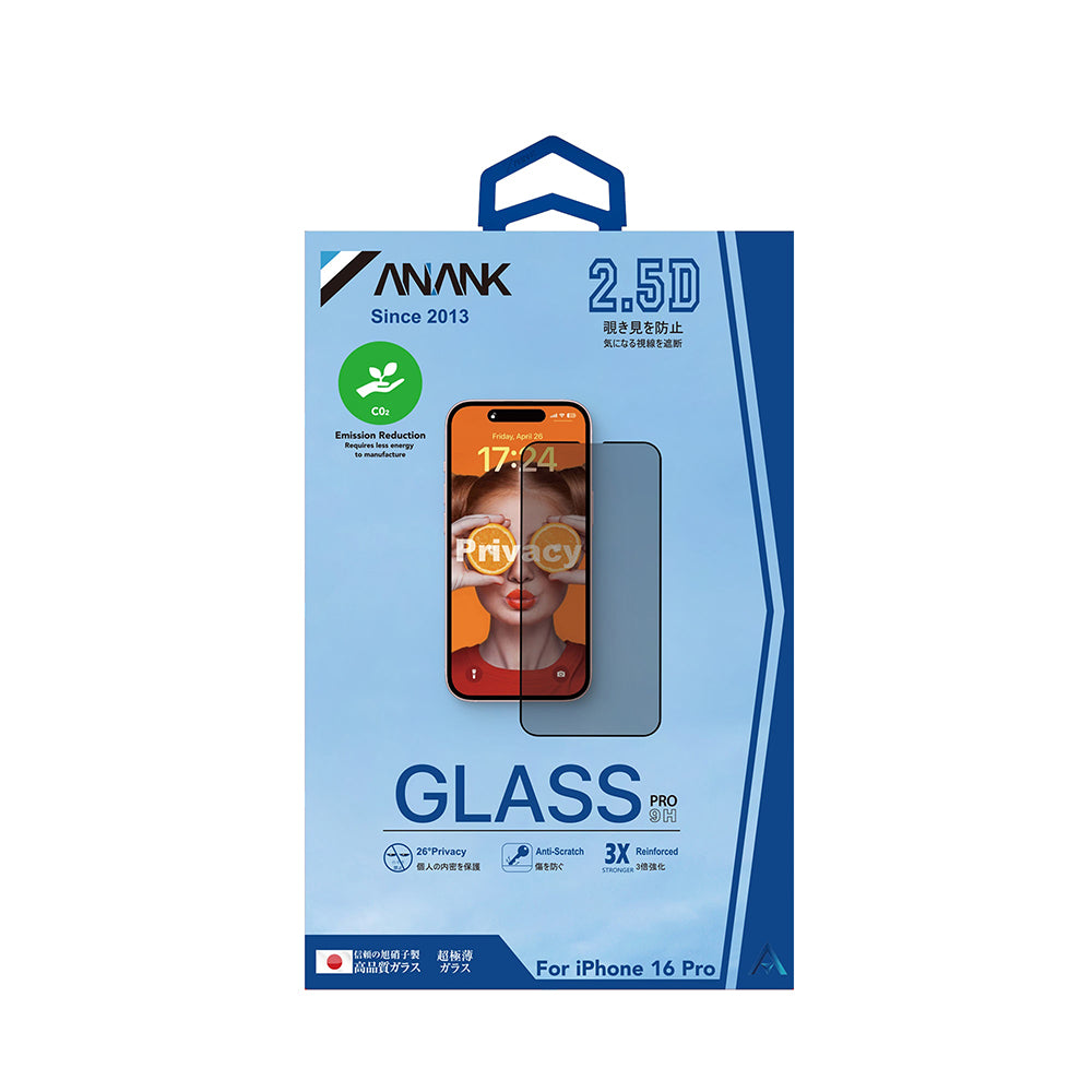 Folie de protectie Ecran Privacy Anank 3X Reinforced pentru Apple iPhone 16 Pro, Sticla Securizata, Full Glue, 2.5D