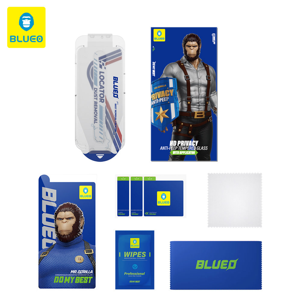 Folie de protectie Ecran Privacy Blueo Anti-Peep Applicator Pro pentru Apple iPhone 14 Pro Max, Sticla Securizata, Full Glue
