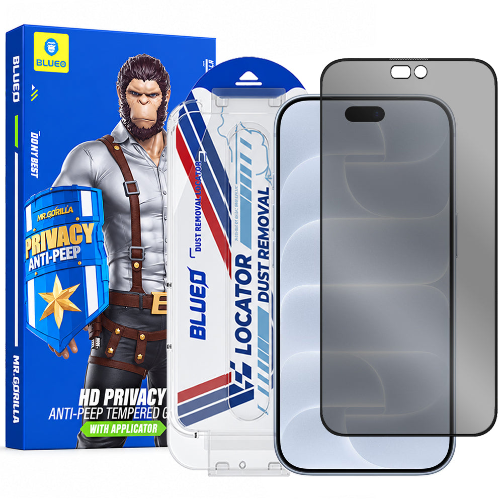 Folie de protectie Ecran Privacy Blueo Anti-Peep Applicator Pro pentru Apple iPhone 18 Pro, Sticla Securizata, Full Glue