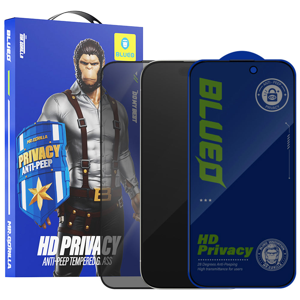 Folie de protectie Ecran Privacy Blueo Anti-Peep pentru Apple iPhone 14 Plus / 13 Pro Max, Sticla Securizata, Full Glue