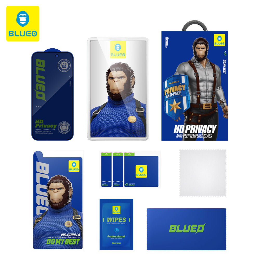 Folie de protectie Ecran Privacy Blueo Anti-Peep pentru Apple iPhone 15 Pro Max, Sticla Securizata, Full Glue