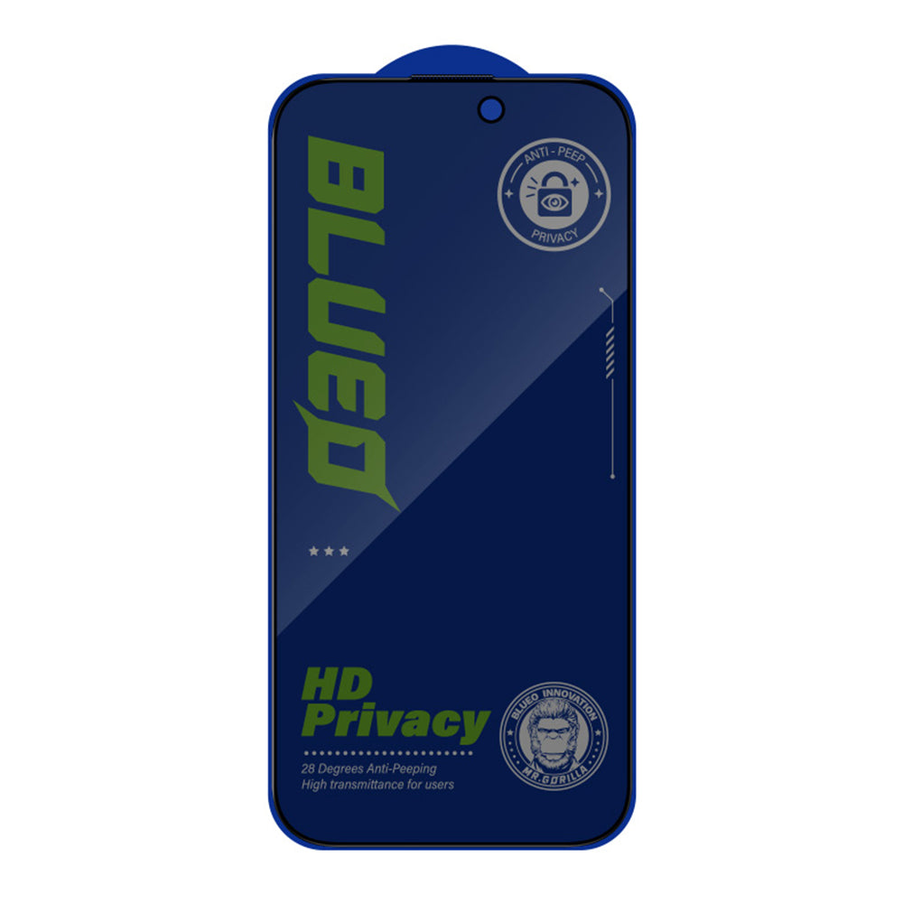 Folie de protectie Ecran Privacy Blueo Anti-Peep pentru Apple iPhone 16 / 15, Sticla Securizata, Full Glue