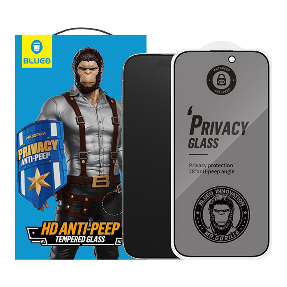 Folie de protectie Ecran Privacy Blueo Anti-Peep pentru Apple iPhone 17 Pro Max / 16 Pro Max, Sticla Securizata, Full Glue, Set 5 bucati